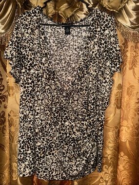 Leopard Print Surplice Blouse - Black, Brown, Cream